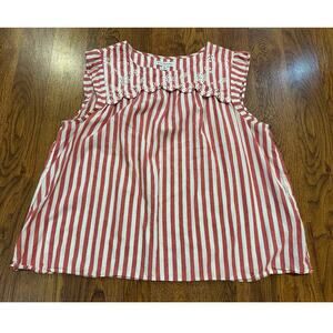 Kim Rogers Striped Embroidered Blouse Women’s XL Red White Cotton Casual Top